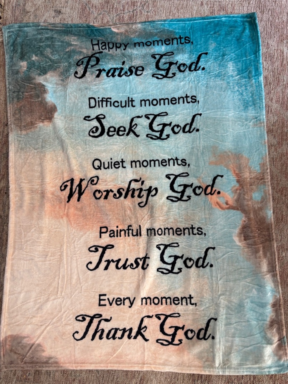 NEW! Inspirational God Quote Tie-Dye Throw Blanket - Blue & Peach 40X50inches